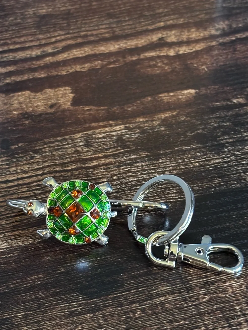 Crystal Mosaic Turtle Keychain Bag Charm in Green & Amber